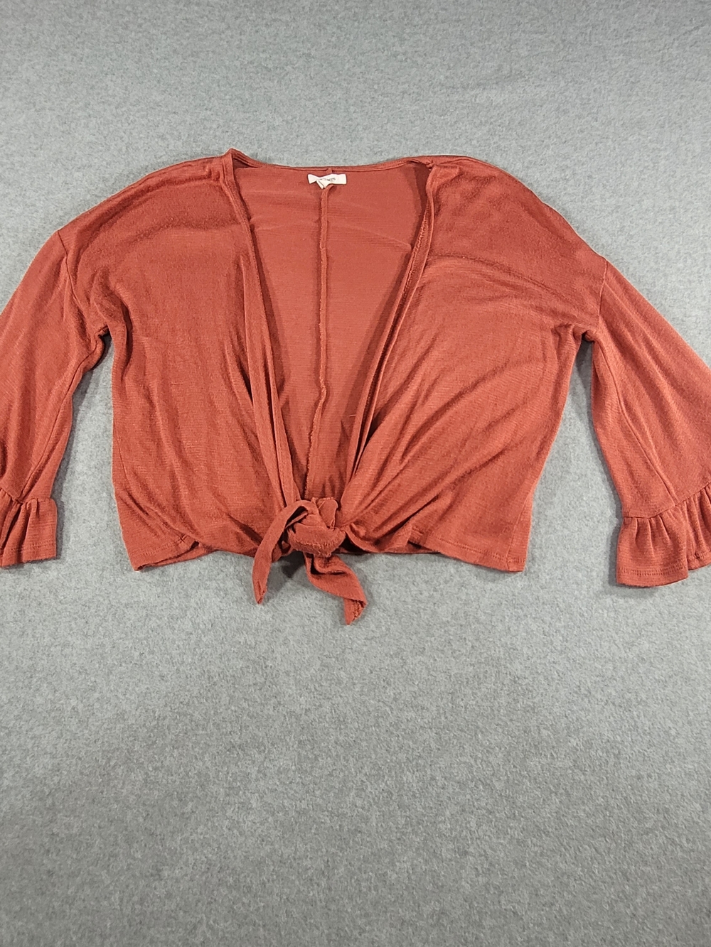 Maurices Rust Tie-Front Knit Cardigan with Ruffle Cuffs
